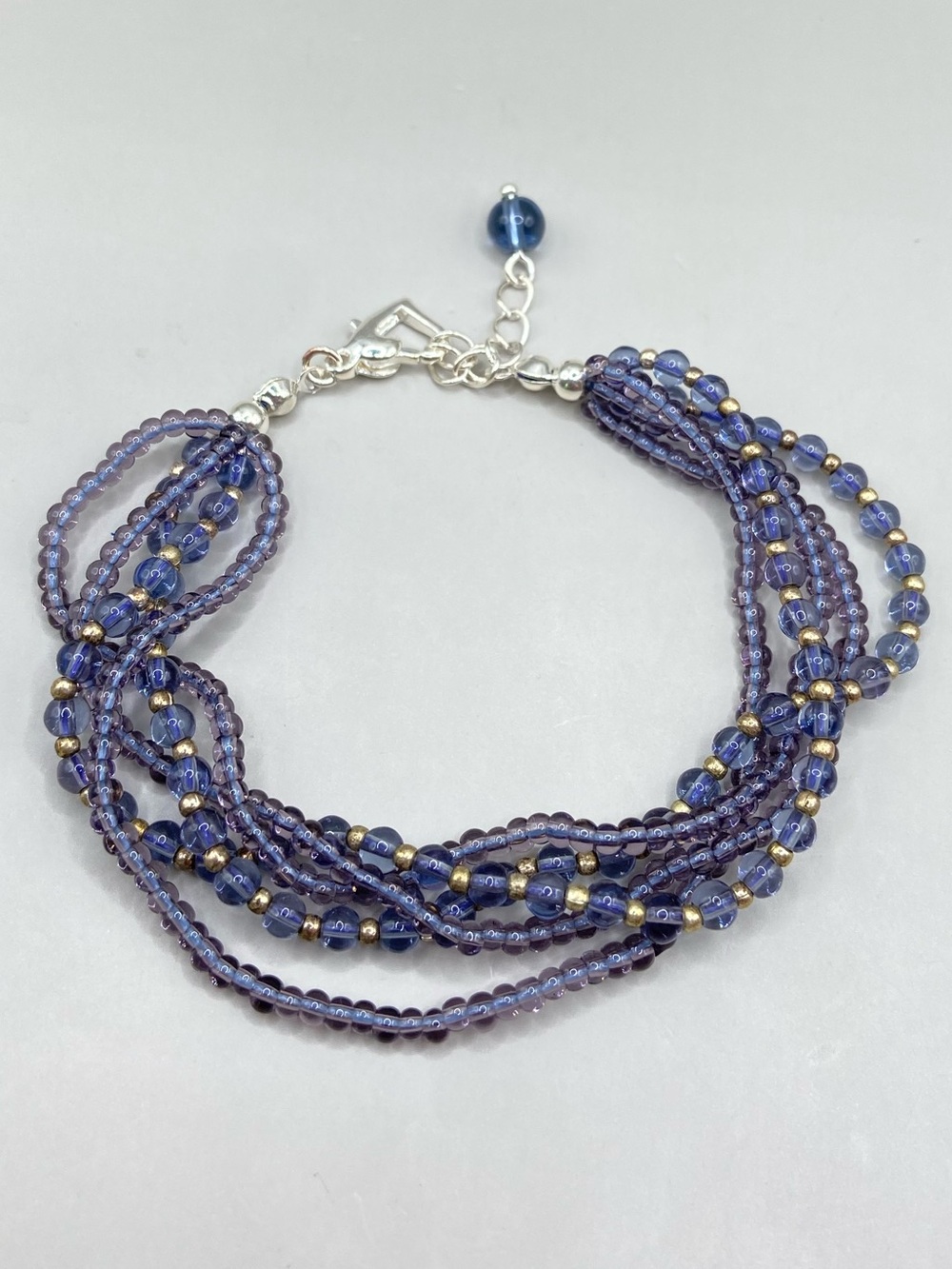 Purple Seed Bead Multi Strand Fashion Bracelet Heart Clasp